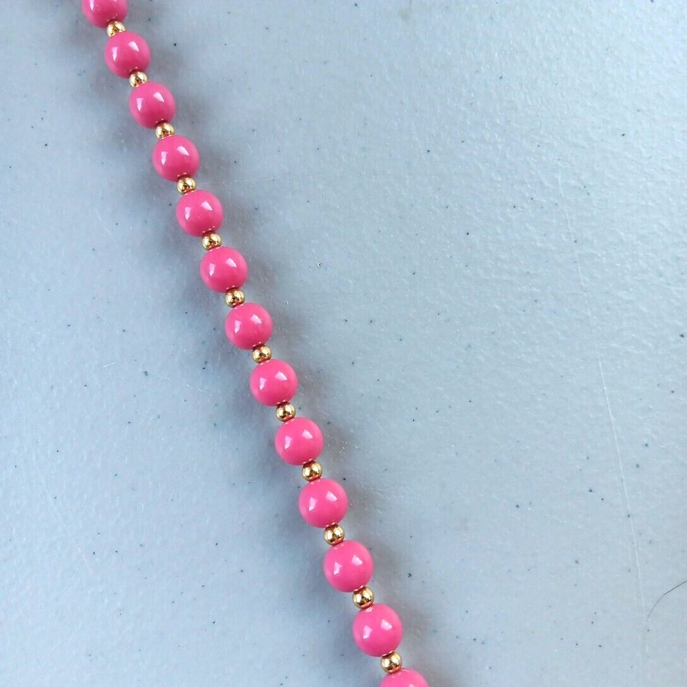 VTG Crown Trifari Beaded Necklace 25" Pink Gold Ball Spacers Signed Barbicore - Picture 5 of 5